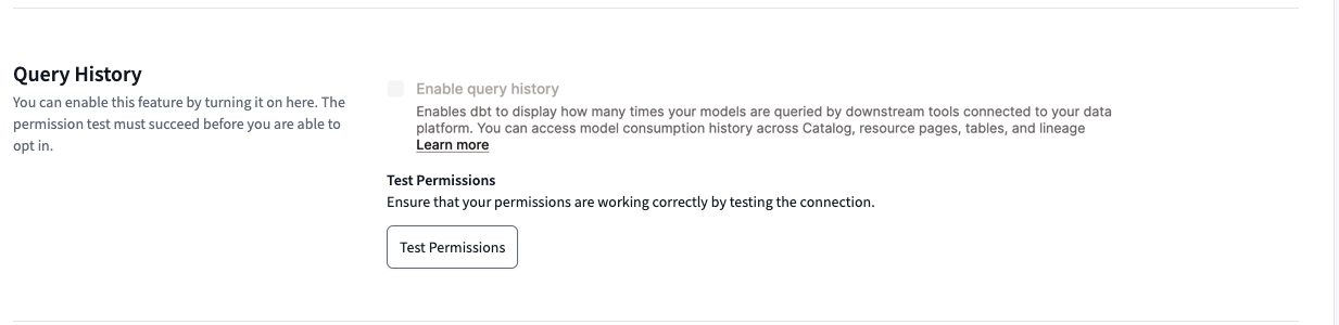 Enable query history in your environment settings.
