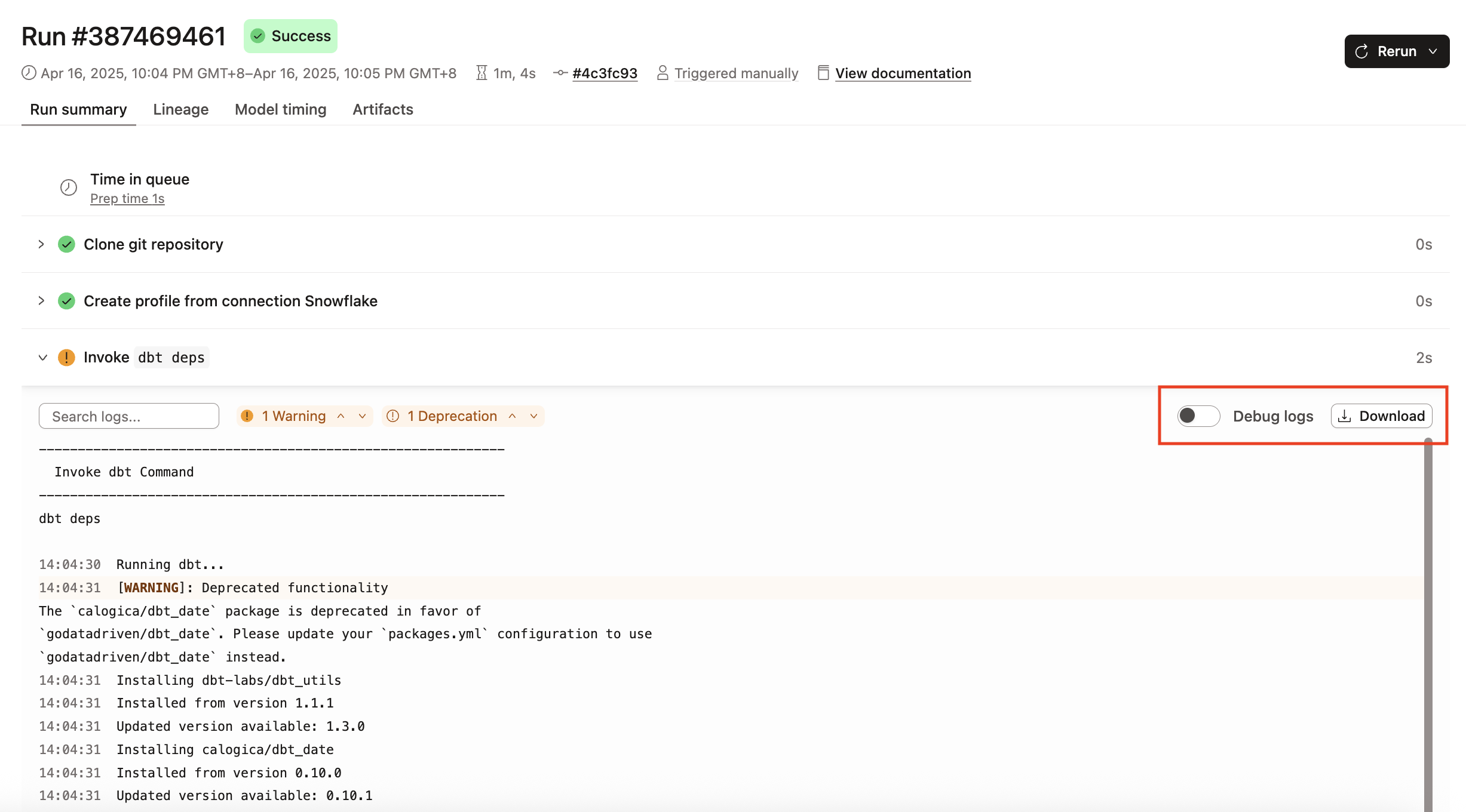 Access logs for run steps