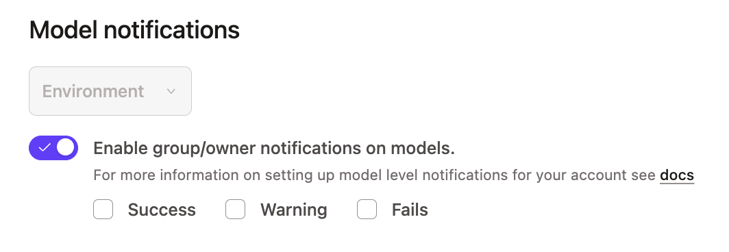 Example of the setting Enable group/owner notifications on models